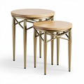 Wooden round nesting tables with metal legs set of two 40 x 40 x 45cm