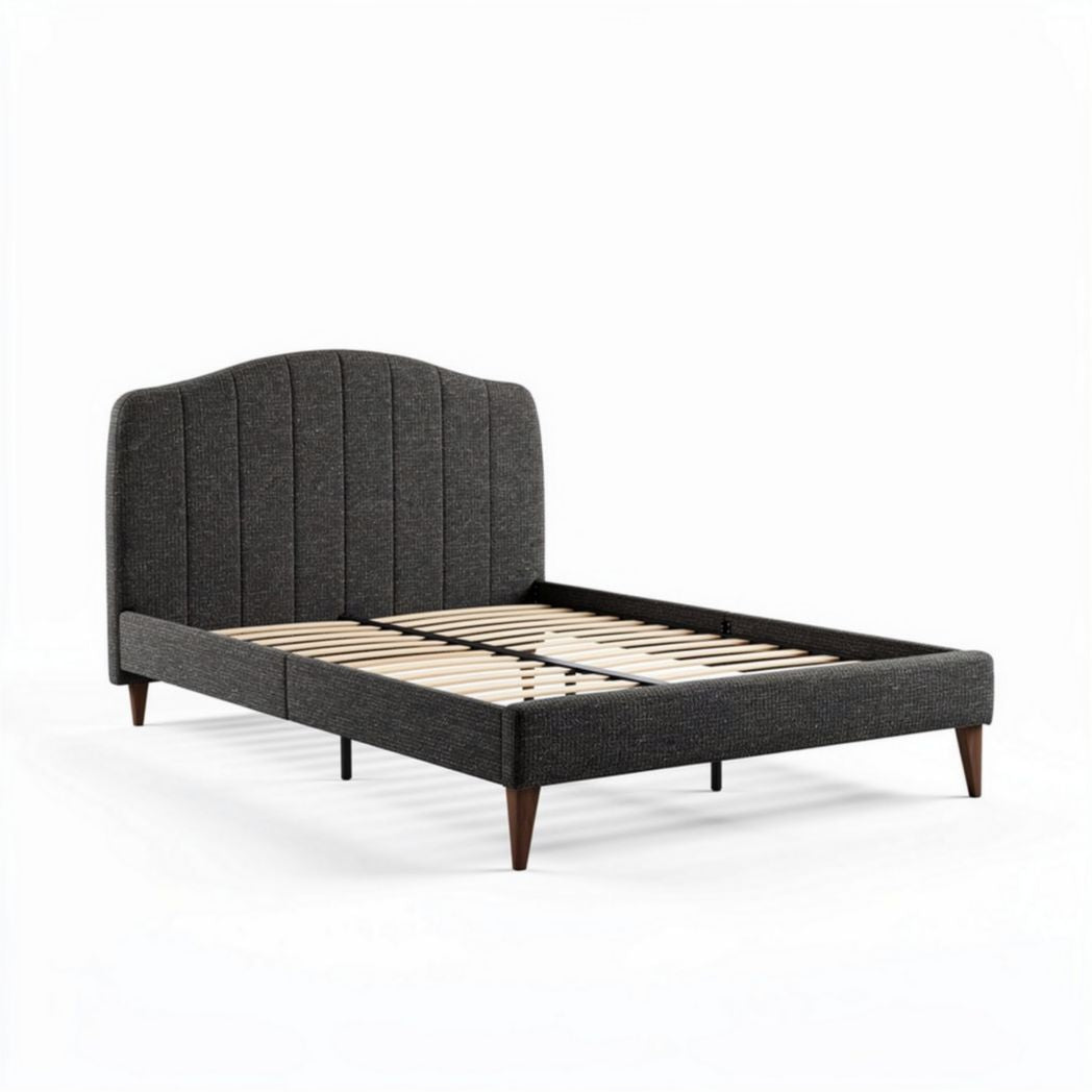 Upholstered bed frame with wooden slats in dark gray fabric 200 x 160 x 90cm