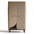 Modern beige storage cabinet with ribbed doors and wooden base 90 x 60 x 150cm