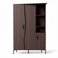 Wooden wardrobe with shelves and black metal frame in walnut finish 80 x 40 x 180cm