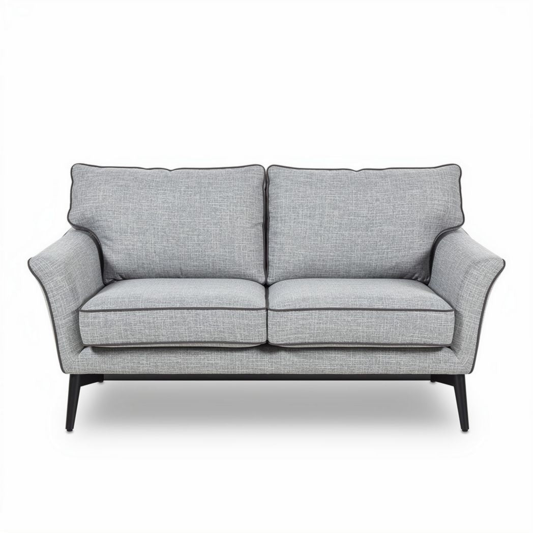 Beige fabric two-seater sofa with wooden legs 150 x 75 x 70cm