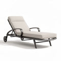 Outdoor chaise lounge with adjustable backrest in beige fabric and aluminum frame
