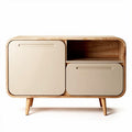 Wooden storage cabinet with two doors and open shelf 80 x 40 x 50cm beige finish