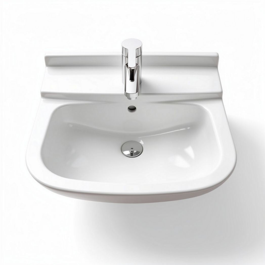 Ceramic bathroom sink with overflow and chrome faucet in white 60 x 45 x 15cm