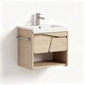 Wall-mounted bathroom vanity cabinet with sink in natural wood finish 50 x 40 x 30cm