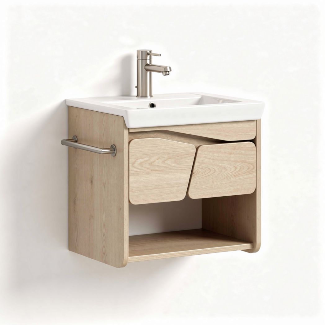 Wall-mounted bathroom vanity cabinet with sink in natural wood finish 50 x 40 x 30cm