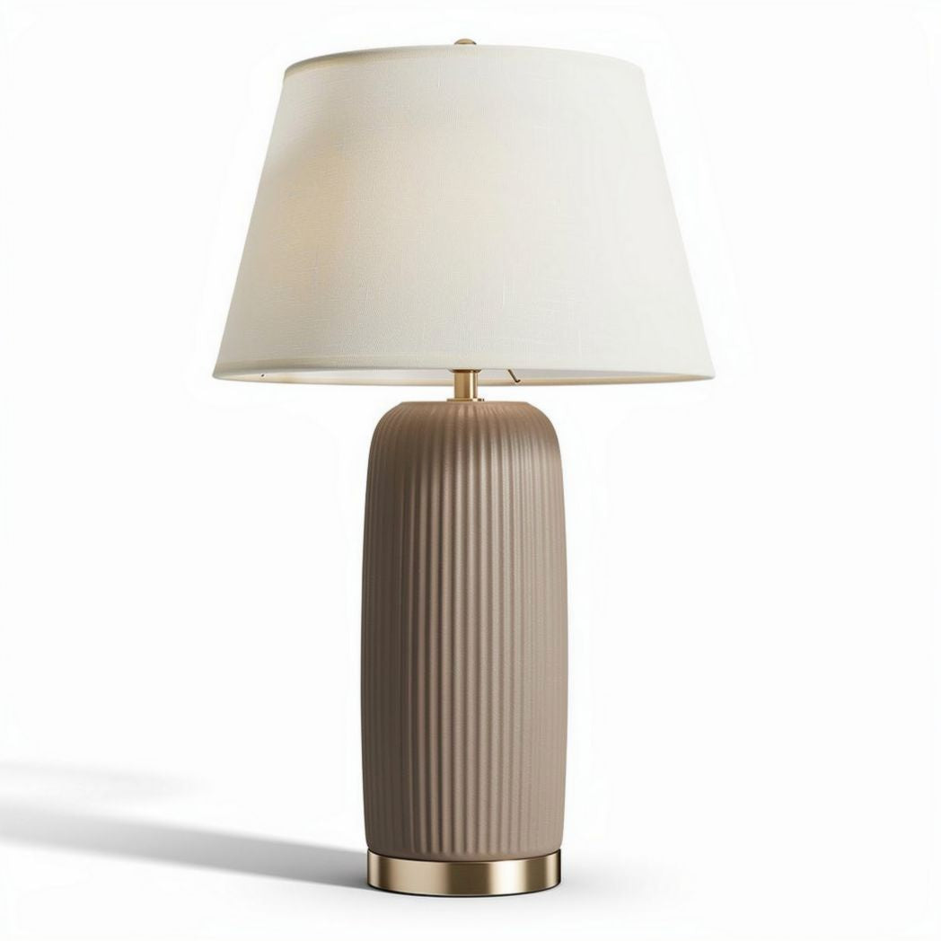 Table lamp with ribbed ceramic base and fabric shade 20 x 20 x 55cm beige
