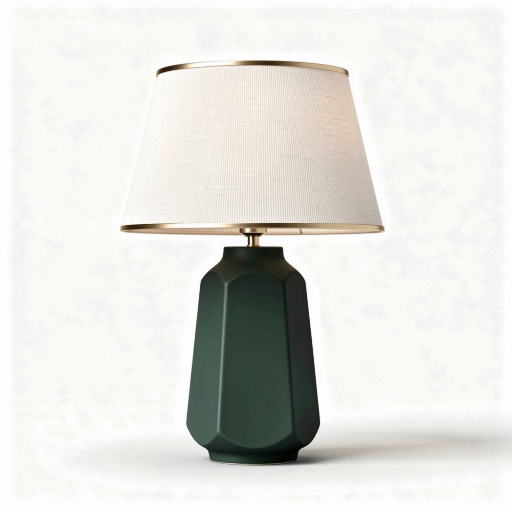 Green ceramic table lamp with fabric shade and gold accents 25 x 25 x 40cm