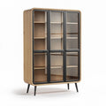 Glass door display cabinet with wooden frame and shelves 180 x 90 x 40cm