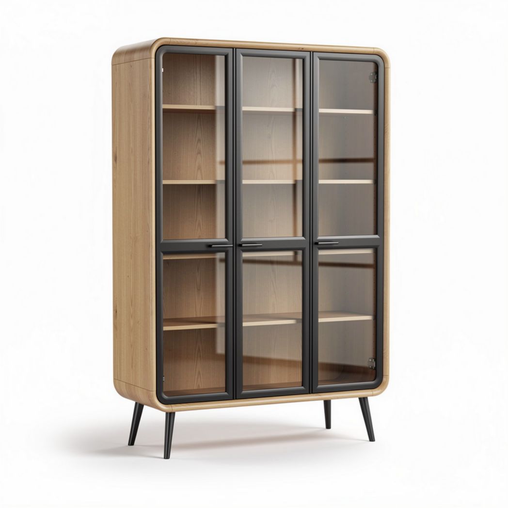 Glass door display cabinet with wooden frame and shelves 180 x 90 x 40cm