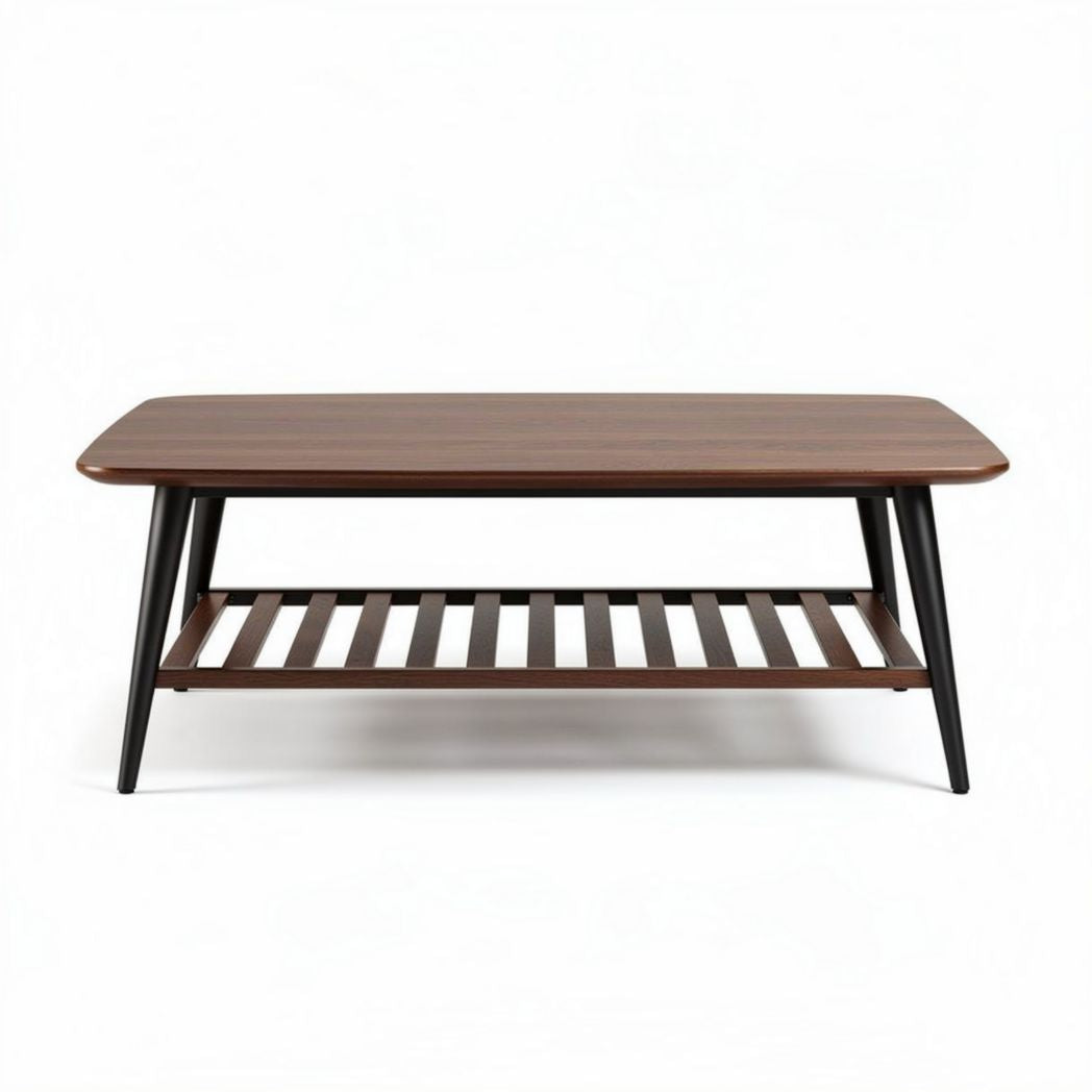 Modern wood coffee table with open storage shelf 120 x 60 x 45cm walnut finish